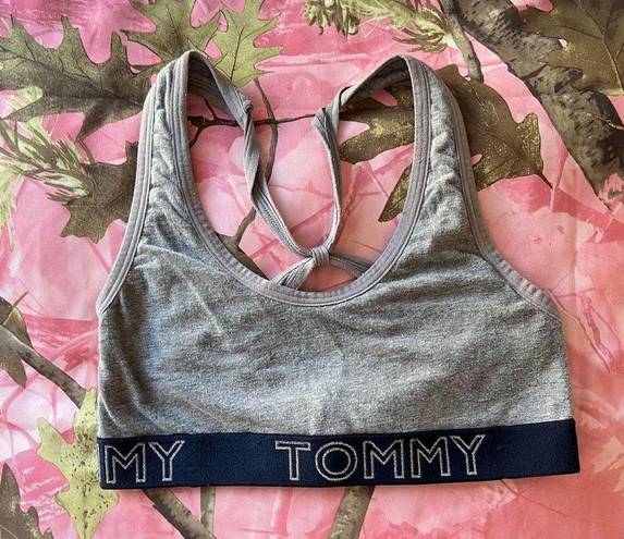 Tommy Hilfiger  grey navy cross back cotton sports bra sparkly silver logo