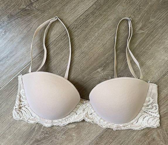 Natori  Beige Padded Demi Lace Bra ~ EUC Women’s Size 34B