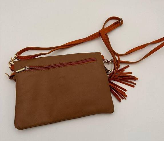 Vera Pelle  Italian Leather Brown Crossbody Tassel Purse