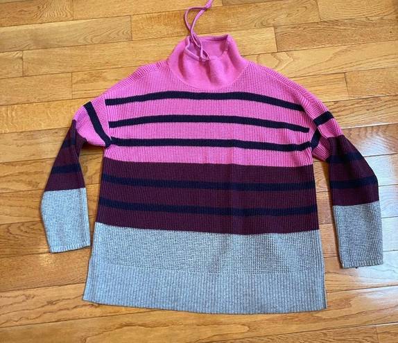 Lou & grey  Striped Wafflestitch Turtleneck Sweater pink gray Sz XL