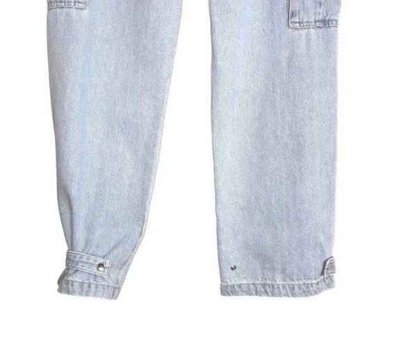 Mango Light Blue Wash Y2K High Rise Wide Leg Multi-Pocket Cargo Denim Jeans