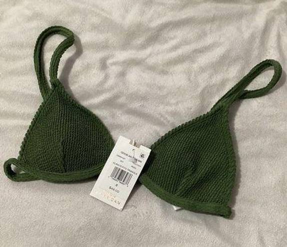 Good American  Always Fits Triangle Ribbed Crinkle Bikini Top Pesto Green 0 US XS