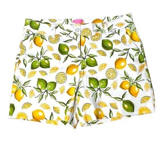 Isaac Mizrahi  New York Tailored Shorts Chino Lemon Printed Flat Front Womens 16