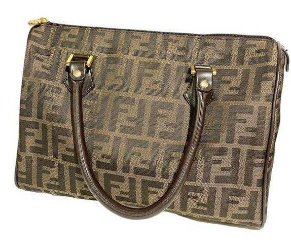Fendi  Brown All Over F Print Satchel Handbag Designer Authentic Leather