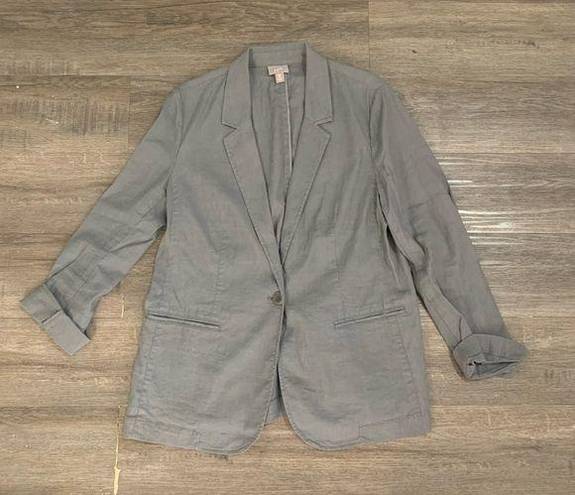 J.Jill  Jacket stretch Grey  Linen Blend Blazer Tie Back Pockets M petite