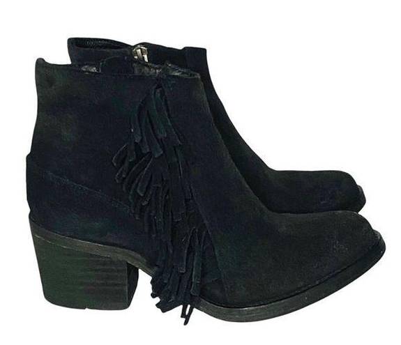 All Saints Bonny West Black Suede Fringed Booties Boots Size 5 / 36