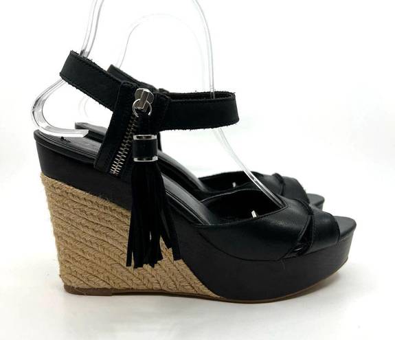 Ralph Lauren  Gwen Black Leather Ankle Strap Wedge Sandals Women's 9 US