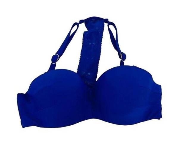 Cacique Lane Bryant  Swim Bikini Top Blue Build in Bandeau Bra 36DD