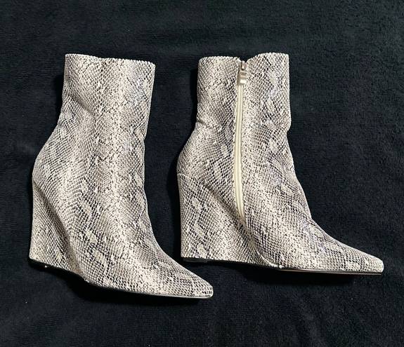 EGO SILVER SNAKE PRINT WEDGE HEEL ANKLE BOOT