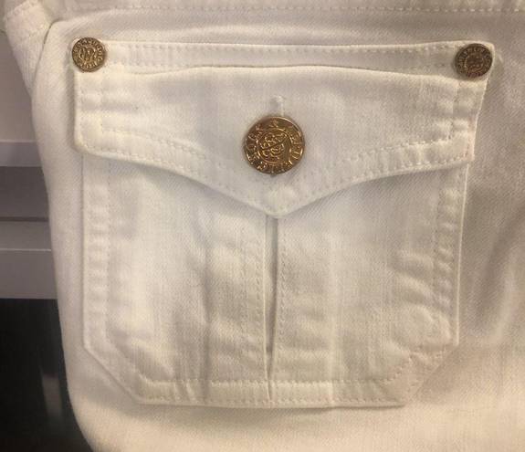 Rock & Republic  White Kiss Boot Cut Crop Raw Edge Hem Gold Buttons Jeans 28