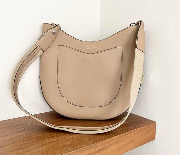 Henri Bendel Leather Crossbody Hobo Bag Beige Women's