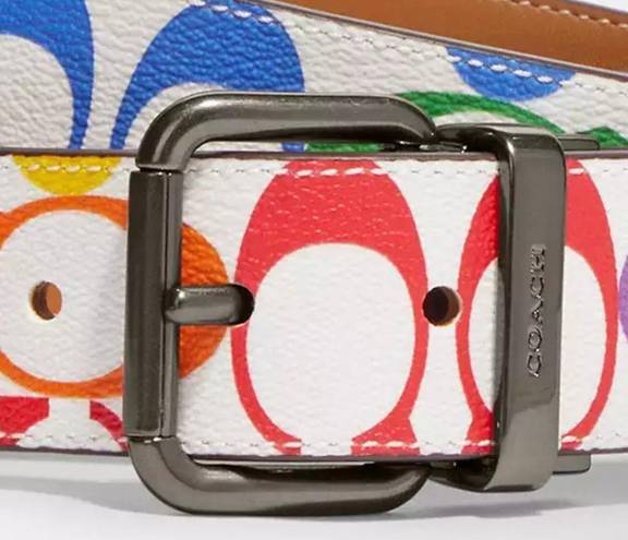 Coach NWT  Roller Buckle Cut To Size Reversible Belt In Rainbow Signature Canvas