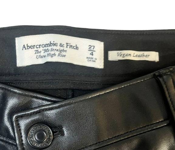 Abercrombie & Fitch  90s Straight Ultra High Rise Black Vegan Leather Womens 4