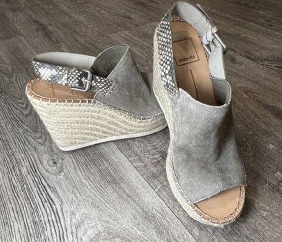 Dolce Vita Shan Platform Wedge Grey Suede Snakeskin Size 7.5