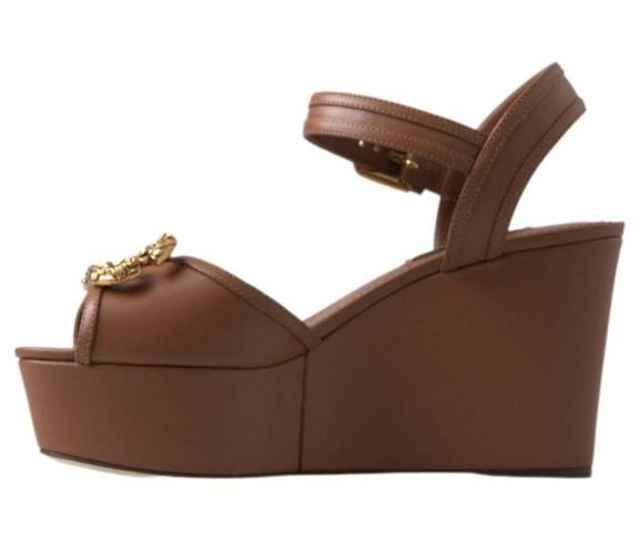 Dolce & Gabbana  Brown Leather AMORE Wedges Sandals Shoes US 6.5