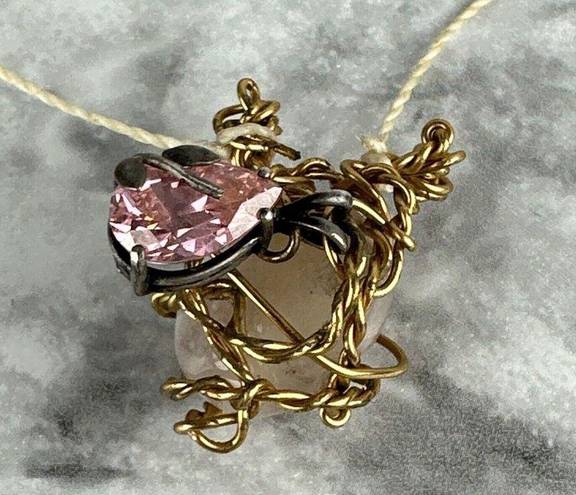 Twisted Vintage Handmade  Wired Wrapped Quartz Rhinestone Pendent Necklace