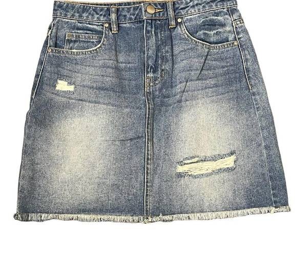 Harper  A-Line Distressed Denim Mini Skirt Women Small Raw Hem Medium Wash Cotton