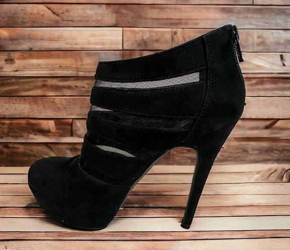 Jessica Simpson  Black Suede and Mesh Zip Back Platform Heel Booties Women’s 7