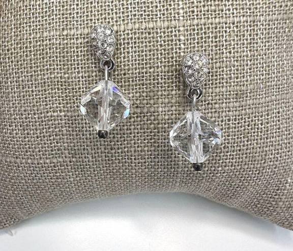 Swavorski Swarovski Rhinestone Earrings Silver Tone Pave and Clear Crystal Bead Dangle