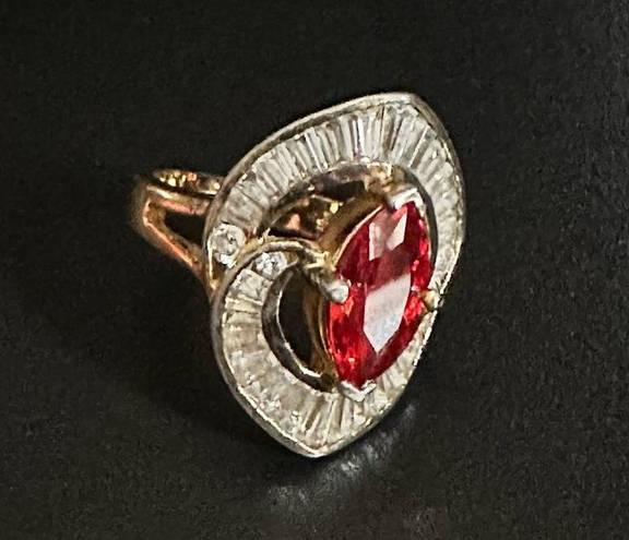 Ruby Vintage Art Deco Style  And Diamond Valentine Costume Ring