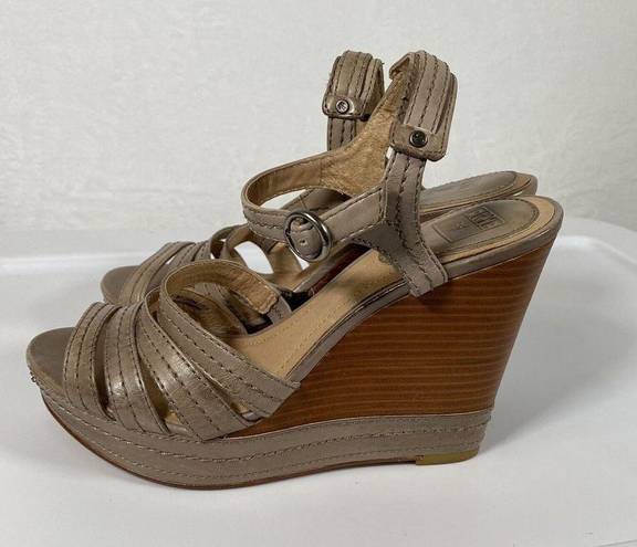 Frye Women's  Corrina stitch Taupe Leather Sling Back Wedge Sandals Sz 8.5M