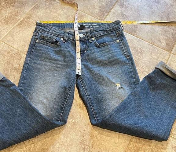 Gap  Jeans Straight Crop Coupe 3/4 Cuffed Medium Wash Jeans Distressed Sz 0 blue