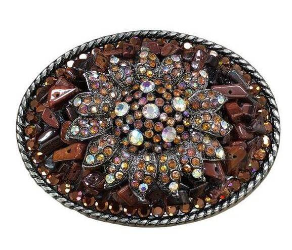 Ivan Taiwan Rare Vintage Beaded Belt Buckle Western Hippie Boho Brown