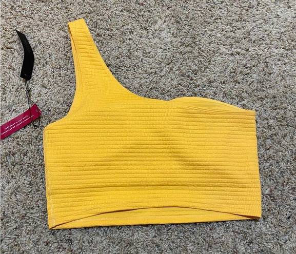 Carbon 38 NEW  Orange Apricot Jacquard One Shoulder Sports Bra Crop Top Size XL