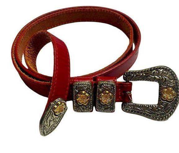 Vintage Red Leather Two Tone Western belt Large