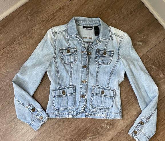 DKNY  Jeans Distressed Light Wash Denim Blue Blazer Jacket ~ Size XS