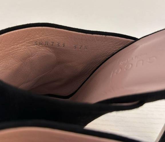Gucci  Maxime Black Suede Crystal Horsebit Open Toe Mules High Heel Sandals 37.5