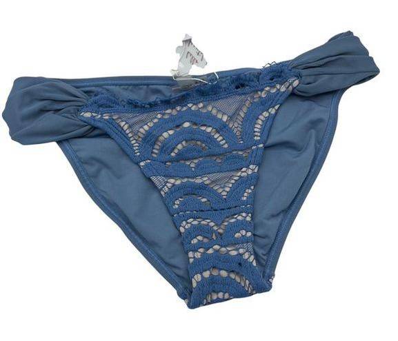 PilyQ NWT  Women's Sky Blue Lace Fanned Full Swim Wear Bikini Bottom Size S
