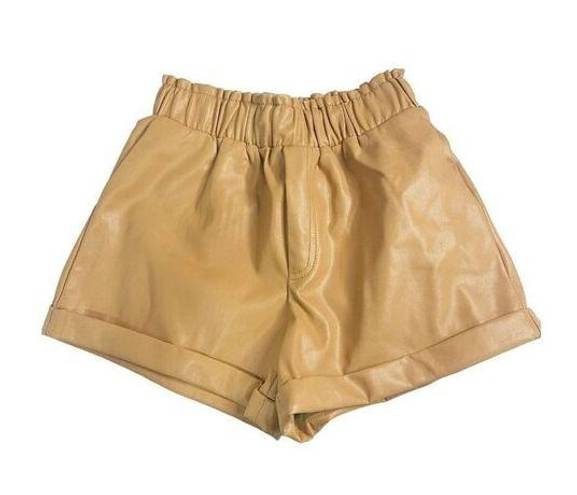 Forever 21  Caramel light Brown Faux Leather Shorts Women's S Stretch Waist Cuffe