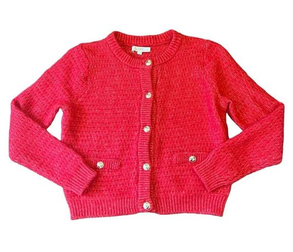 Loft  Stitchy Red  Sweater Jacket | Size  Large