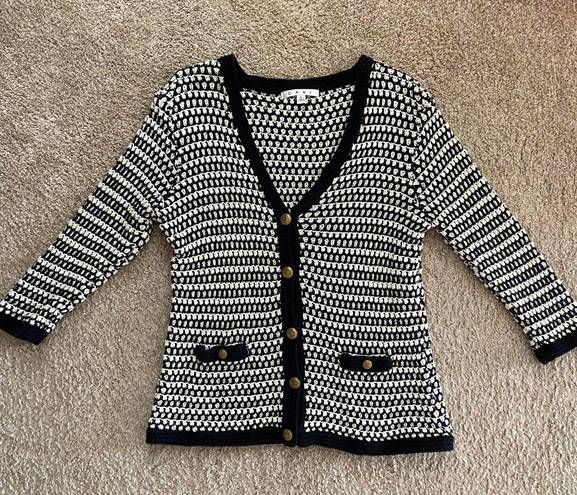 CAbi Black And White Checker Crocheted Cardigan