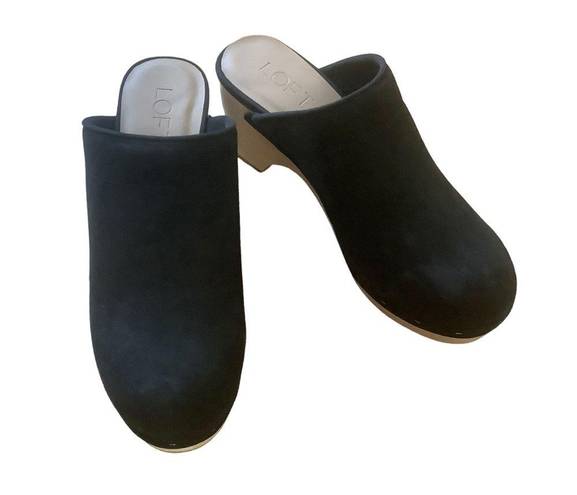 Loft Ann Taylor  transitional clog missy black suede wood heel womens 7.5 slip on