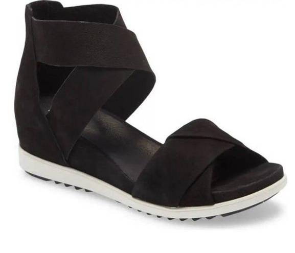 Eileen Fisher Women's Viv Wedge Leather Nubuck Sandals Black Size 9.5 Casual