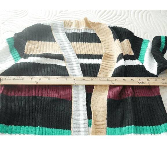 Zesica Women's Khaki & Black Stripe Open Duster M #1271