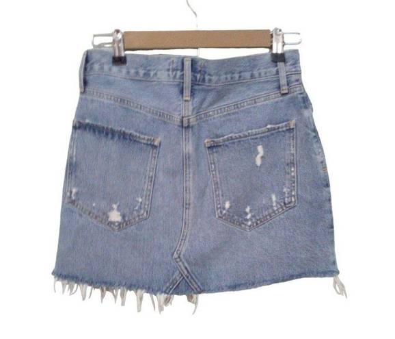 AGOLDE  light wash distressed frayed festival denim button fly mini skirt size 27