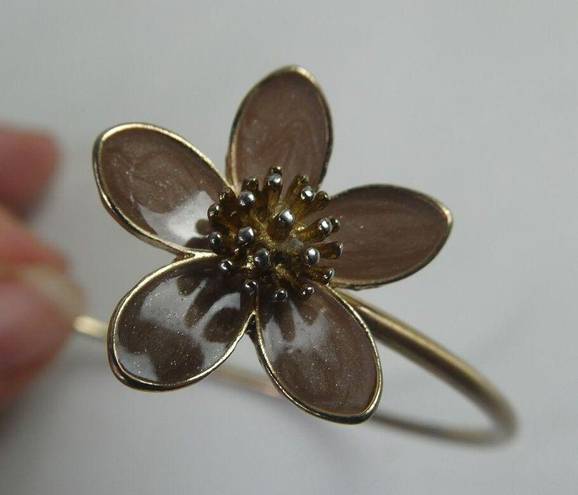 Petal Gold Tone Mauve Thin Delicate Solid Cuff Bracelet Floral Flower  Nature