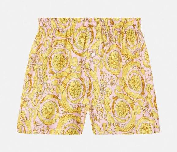 Versace  Pink & Gold Barocco Print Silk Pajama Shorts