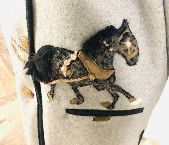 GIESSWEIN Gray Tones Boiled Wool Long Hooded Sweater Coat Horse Sleigh 40 8