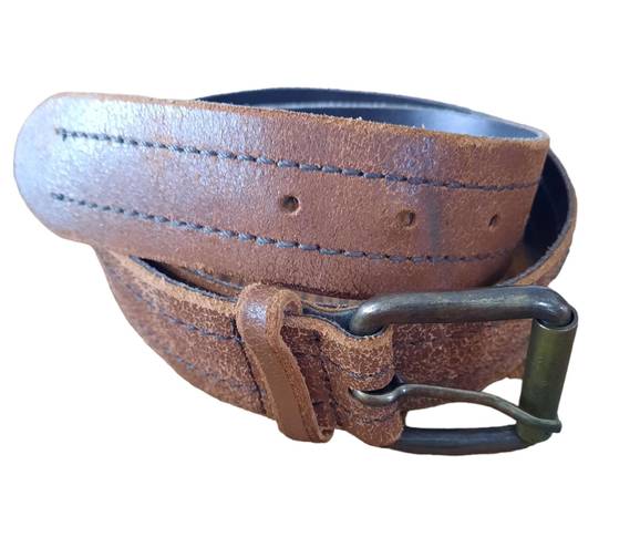 Amanda Smith  Distressed Double Stitch Genuine Leather Belt Italy
