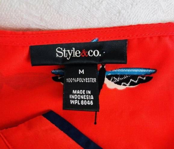 Style & Co  Red Vermillion Dragonfly Lightweight Blouse ~ Size Medium