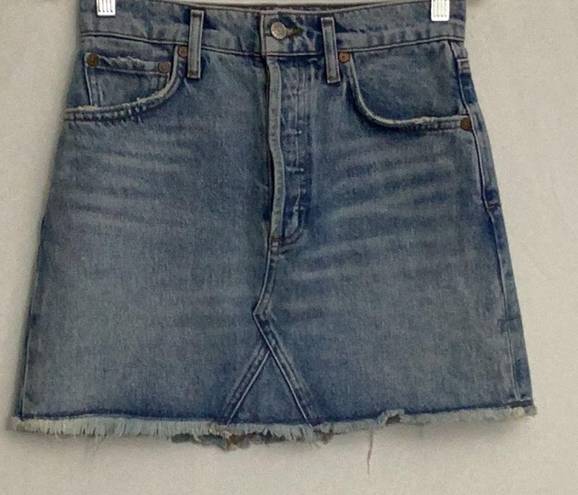 AGOLDE  Quinn Denim Mini Skirt Size 24 Lightly Distressed Blue In Devotee Wash