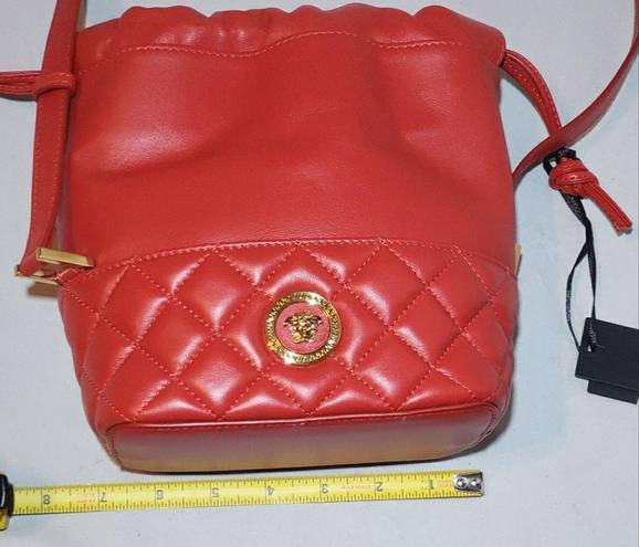 Versace  Crossbody Bucket Mini Purse Red Lambskin Leather Medusa Head Medallion