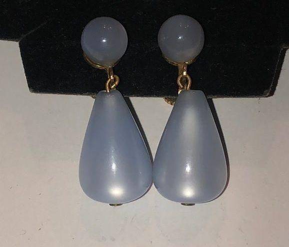 Vintage Blue  Moon Glow Dangling Screw Back Earrings