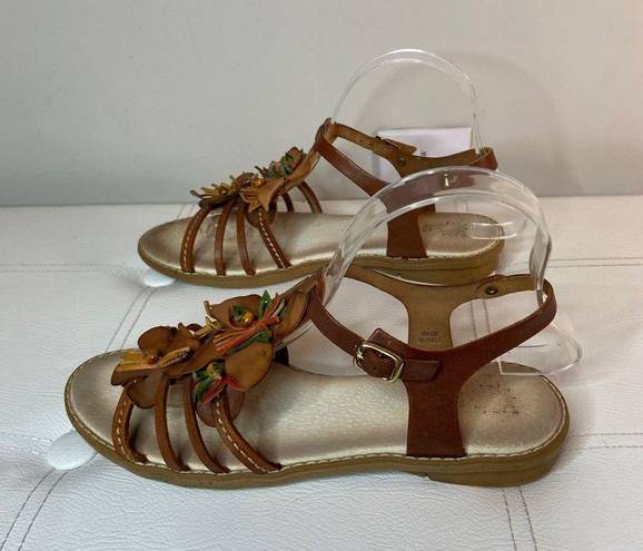 Vera Pelle  Brown Leather Floral Gladiator Sandals Sz 38