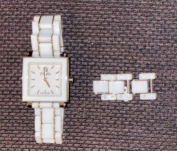 Fendi  Square Ceramic White Watch, Stainless Steel