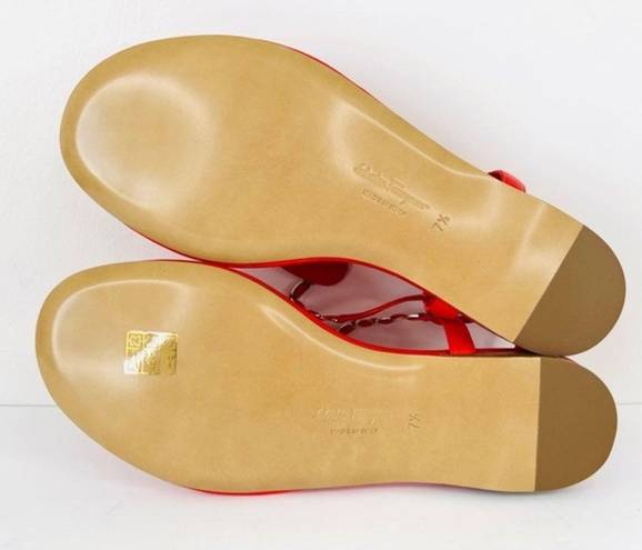 Salvatore Ferragamo  Tahiti Embellished Coral Leather Thong Logo Flat Sandals 7.5